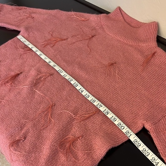 Rachel Parcell Ostrich Feather Trimmed Mock Neck Sweater, blush pink, size M - Picture 10 of 12